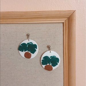 Monstera Plant Earrings with Silver Ballpost